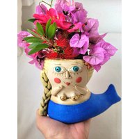 Handgefertigte Vase Meerjungfrau Keramikvase Keramik Kunstkeramik Keramikpuppe Gold von VesnaBarbieri
