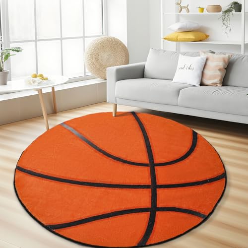 Vesocro Runder Basketball-Teppich, weich, waschbar, Sport-Teppich mit rutschfester Unterseite, Teppich für Schlafzimmer, Wohnzimmer und Basketball, Raumdekoration von Vesocro