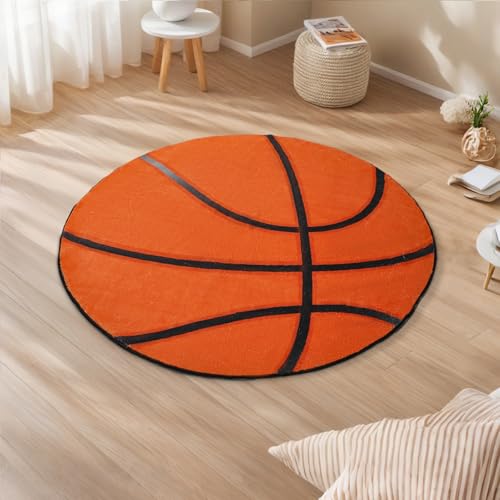 Vesocro Runder Basketball-Teppich, weich, waschbar, Sport-Teppich mit rutschfester Unterseite, Teppich für Schlafzimmer, Wohnzimmer und Basketballzimmer von Vesocro