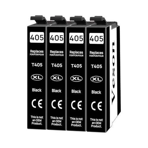 405XL Patronen (4 Schwarz) für Epson 405 XL Druckerpatronen Kompatibel mit Epson Workforce Pro WF-3820DWF WF-3825DWF WF-4820DWF WF-4825DWF WF-4830DTWF Workforce WF-7830DTWF WF-7835DTWF WF-7840DTWF von Veson