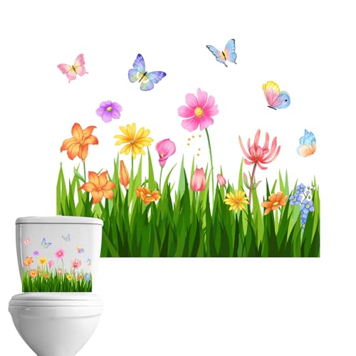 Selbstklebende Blumen Toiletten Aufkleber, Aufkleber Für Toilettendeckel Mit Grünem Blatt-Blumenmuster, Abnehmbare Wasserdichter Blumen Aufkleber, WC-Sitz Aufkleber von Vesone
