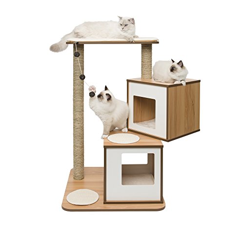 VESPER Catit 52048 Vesper Katzenmöbel Double, walnuss, zwei Kubus-Höhlen mit einer Plattform, 1 Stück (1er Pack) von VESPER