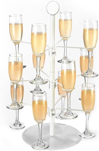 Cocktailbaumständer, Weinglas-Flugprobierdisplay für Getränke, 3 Ebenen – 12 Halter Champagnerturm Ständer für Champagner, Cocktails, Martini, Margarita-Tassen bei Hochzeiten, Brautparty (weiß) von Vessena