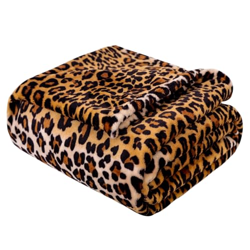 Vessia Leoparden-Überwurfdecke für Couch, Bett, Sofa, weiche, gemütliche, gelbe Geparden-Decke für alle Jahreszeiten, leichte und bequeme Leoparden-Flanell-Fleece-Tierdecke für Kinder, Damen, von Vessia