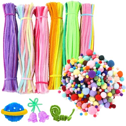 900+ Pfeifenreiniger und bunte Pompons, DIY-Kunst-Set, ideal für kreative Projekte, geeignet für Schulhandwerk und Heimdekorationen von Vestamore