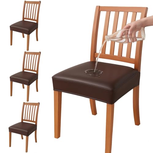 Stretchable Waterproof Pu Leather Dining Chair Slipcovers Set Of 4, For 38.1-48.3 cm Armless Chairs, Washable & Easy To Install von Vestamore
