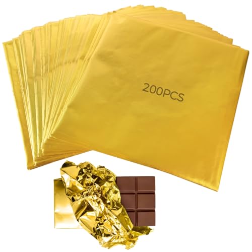 Vestamore Elegantes Goldfolien-Design für Partys, 200 Stück, glänzende, glatte Blätter, passend für Schokolade, verschiedene Größen, Feiertagsveranstaltungen, Geschenke, Schokoladenriegel-Verpackungen von Vestamore
