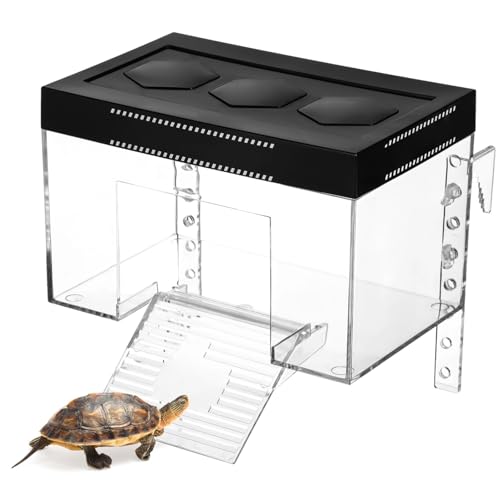 Vestamore Transparente Schildkröten-Sonnenplattform mit verstellbarer Höhe, Rampe und sicherem Deckel, kleiner erhöhter Lebensraum mit reservierten Löchern für die Leuchte von Vestamore