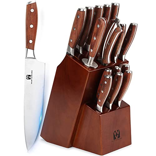 Vestaware 2-Jahres-Garantie Messerblock mit Messer Profi Gestochen Scharf | Ergonomischer Pakkaholzgriff mit Holzblock | rostfreiem Spezialstahl | Hochwertiger Kochmesser Set mit Wetzstahl, 16-TLG Vestaware 2-Jahres-Garantie Messerblock mit Messer Profi Gestochen Scharf | Ergonomischer Pakkaholzgriff mit Holzblock | rostfreiem Spezialstahl | Hochwertiger Kochmesser Set mit Wetzstahl, 16-TLG von Vestaware