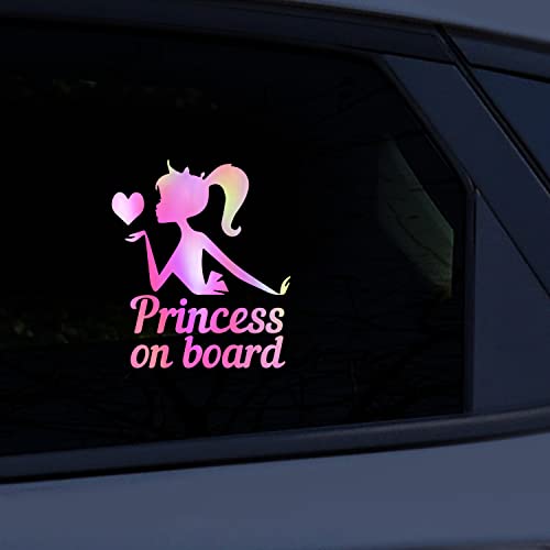 2 x Princess On Board-Aufkleber für Autos, Sicherheitswarnaufkleber (Prinzessin an Bord), Sicherheitsaufkleber für Autos, LKWs, Laptop usw., niedliches Design (Regenbogen-Weiß) von Vesvory