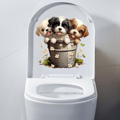 3D Tier WC Aufkleber Lustige Katze Toiletten Sitzbezug Dekoration Decals Wasserdicht Selbstklebend WC Sitz Deckel Aufkleber Badezimmer Aufkleber (Hund) von Vesvory