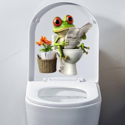 Niedlicher Tier-WC-Aufkleber, Cartoon-Orang-Utan-Frosch, wasserdicht, WC-Deckelaufkleber, selbstklebende WC-Abdeckung, Aufkleber, Badezimmer-Waschraum-Aufkleber (Frosch) von Vesvory