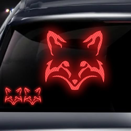 Vesvory 2 Stück Fox Face Aufkleber Nacht Reflektierende Aufkleber Fuchs Auto Aufkleber Aufkleber Hohe Intensität Reflektierendes Vinyl Sicherheit Warnung Auto Dekoration Aufkleber (Rot) von Vesvory