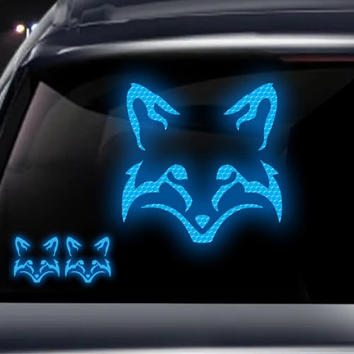 Vesvory 2 Stück Fox Face Aufkleber Nacht Reflektierende Aufkleber Fuchs Auto Aufkleber Aufkleber Hohe Intensität Reflektierendes Vinyl Sicherheit Warnung Auto Dekoration Aufkleber Abziehbilder (Blau) von Vesvory