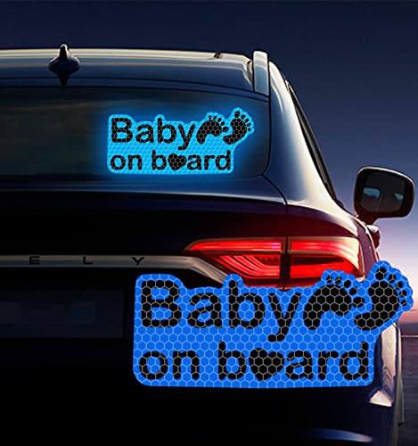 Vesvory 2 Stück Fußabdruck Baby On Board Aufkleber Baby Auto Aufkleber für Rückscheibe Vorsicht Abziehbilder Reflektierender Aufkleber Reflektor Auffällige Aufkleber Auto Außendekoration (blau) von Vesvory