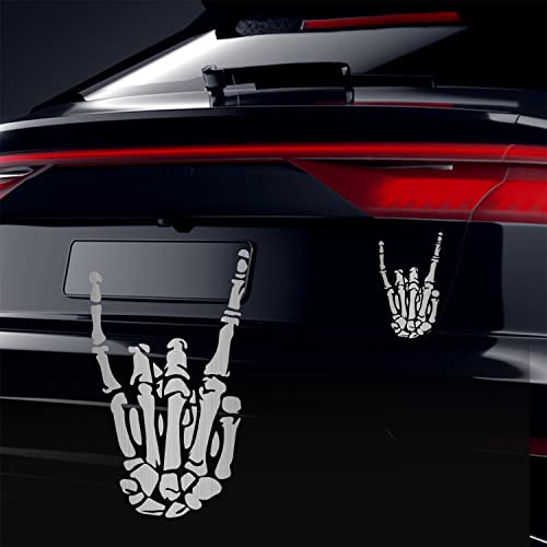 Vesvory 2 Stück Rock on Hand Aufkleber für Autos, Skelett Hände Rock and Roll Gesture Vinyl Aufkleber Rocker Decals Die Cut Waterproof Rockin Decal Reflector Decor for Vehicle Auto Home, Brushed von Vesvory