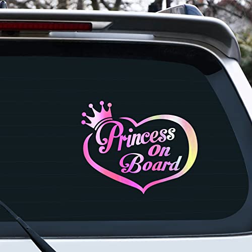 Vesvory 2 x Aufkleber mit Aufschrift "Princess On Board" für Autos, Baby an Bord, Warnschild für Auto, Fenster, Stoßstange, Aufkleber (Regenbogen-Weiß) von Vesvory