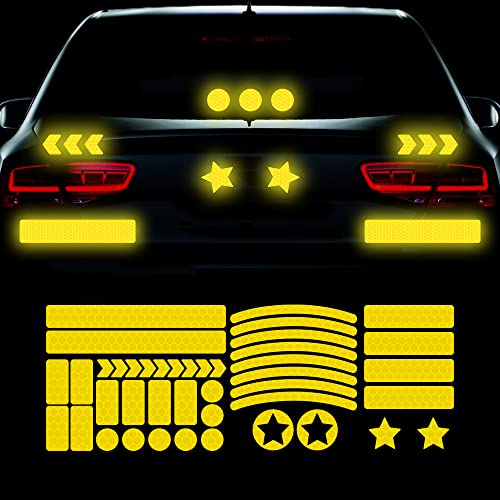 Vesvory 42 Stück Reflektierende Auto-Streifen-Aufkleber Reflektierende Felgenrandrandstreifen Aufkleber Fahrradaufkleber für Fahrräder Nachtsichtbarkeit Klebeaufkleber für Auto Motorrad (Gelb) von Vesvory