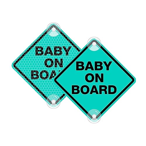 Vesvory Baby an Bord Aufkleber für Autos, Reflektierende PVC Auto Decals mit Saugnäpfen Doppelseitiges Baby an Bord Schild Reflektierende Baby Sicherheit Warnung Auto Aufkleber (Quadrat Mintgrün) von Vesvory