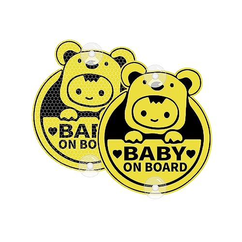 Vesvory Baby on Board Aufkleber für Autos, Reflektierende PVC Auto Decals mit Saugnäpfen Doppelseitiges Baby an Bord Schild Reflektierende Baby Sicherheit Warnung Auto Aufkleber (Gelb Koala) von Vesvory