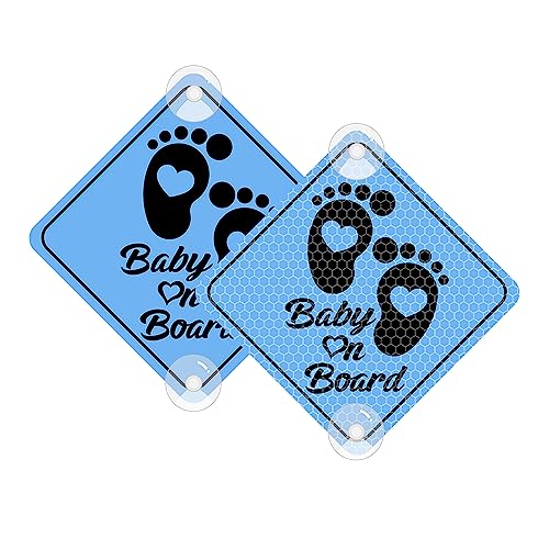 Vesvory Baby on Board Aufkleber für Autos, Reflektierende PVC Auto Decals mit Saugnäpfen Doppelseitiges Baby an Bord Schild Reflektierende Baby Sicherheit Warnung Auto Aufkleber (Love Feet Blue) von Vesvory