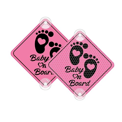 Vesvory Baby on Board Aufkleber für Autos, Reflektierende PVC Auto Decals mit Saugnäpfen Doppelseitiges Baby an Bord Schild Reflektierende Baby Sicherheit Warnung Auto Aufkleber (Love Feet Pink) von Vesvory