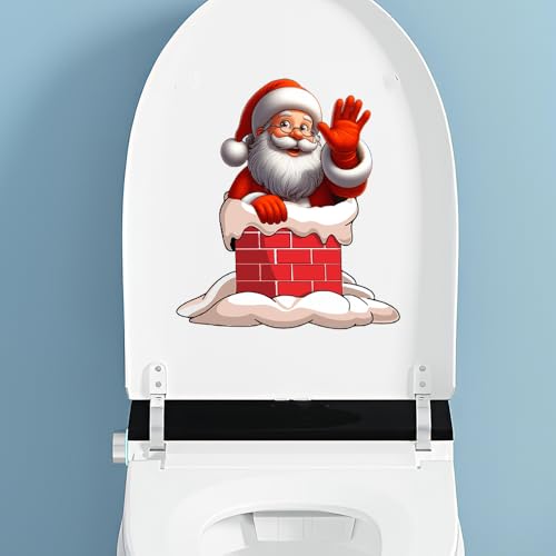 Vesvory Weihnachten Weihnachtsmann Toilettendeckel Aufkleber Wasserdicht Schneemann Elch Rentier Elfe Toilettendeckel Aufkleber WC Sitz Badezimmer Aufkleber (Wellen Weihnachtsmann) von Vesvory