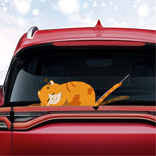 Vesvory Wischer-Aufkleber, lustiger Hund und Katze, winkender Schwanz, 3D-Auto, Heckscheibenwischer, Aufkleber, beweglicher Hundeschwanz, Auto-Karosserie, Aufkleber für (schlafende Katze) von Vesvory