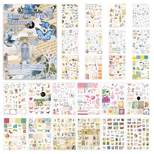 Veszoen 948 Stück/24 Blatt Scrapbooking Sticker Set: Botanisch, Schmetterling, Happy Birthday, Blumen - Multicolor - Blüten - Outdoor - Sammelalbum Veszoen 948 Stück/24 Blatt Scrapbooking Sticker Set: Botanisch, Schmetterling, Happy Birthday, Blumen - Multicolor - Blüten - Outdoor - Sammelalbum von Veszoen