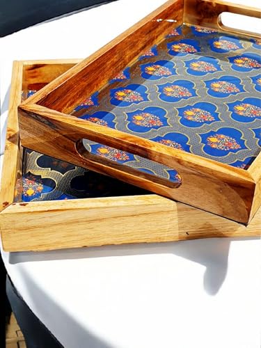 Vetali Export Handgefertigtes Teakholz-Serviertablett 2er-Set, dekorative rechteckige Tabletts mit Griffen, Frühstück im Bett, Couchtisch, Abendessen, Grillen, Snacks, Vorspeisen, Schoß-Tablett für Vetali Export Handgefertigtes Teakholz-Serviertablett 2er-Set, dekorative rechteckige Tabletts mit Griffen, Frühstück im Bett, Couchtisch, Abendessen, Grillen, Snacks, Vorspeisen, Schoß-Tablett für von Vetali Export