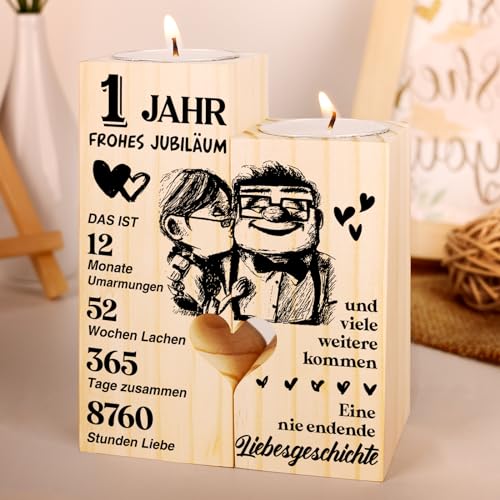 1. Hochzeitstag Geschenk, Geschenk Zum 1. Hochzeitstag - Kerzenständer aus Holz Geschenke, Glücklich 1. Jahrestag Geschenk für Frau Mann Paare, 1 Hochzeitstag Geschenke von Vetbuosa