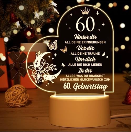 60 Geburtstag Frau Mann, Geschenke zum 60. Geburtstag - Acryl Nachtlicht Geschenke Deko, 1963 60. Geburtstag für Vater, Mutter, Freunde, Ehemann, Ehefrau, 60. Geburtstag Geschenkideen von Vetbuosa