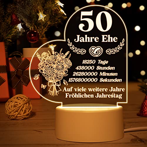 Goldene Hochzeit Geschenke, 50 Hochzeitstag Geschenk - Acryl Nachtlampe, Goldene Hochzeit Deko, Geschenke Zum 50. Hochzeitstag, 50. Hochzeitstag Geschenke für Frau Frauen Männer Paare Ehemann von Vetbuosa