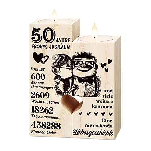 Goldene Hochzeit Geschenke, 50. Hochzeitstag - Kerzenständer aus Holz , Deko, Glücklich 50. Jahrestag für Frau Mann Paare von Vetbuosa