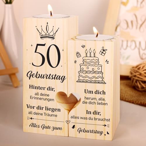 50 Geburtstag Frau Mann, Geschenke zum 50. Geburtstag - AKerzenständer aus Holz, 1975 50. Kerzenständer aus Holz für Mann, Frau, Vater, Mutter, Freunde, Ehemann, Ehefrau von Vetbuosa