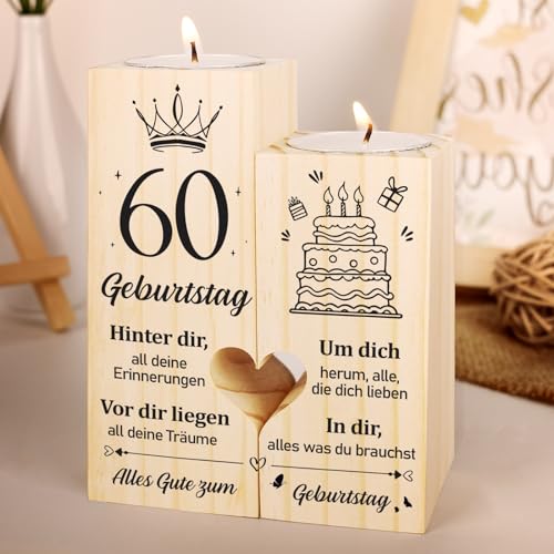60 Geburtstag Frau Mann, Geschenke zum 60. Geburtstag - AKerzenständer aus Holz, 1965 60. Geburtstagsgeschenk für Vater, Mutter, Freunde, Ehemann, Ehefrau, 60. Geschenkideen Dekoration, Vetbuosa von Vetbuosa