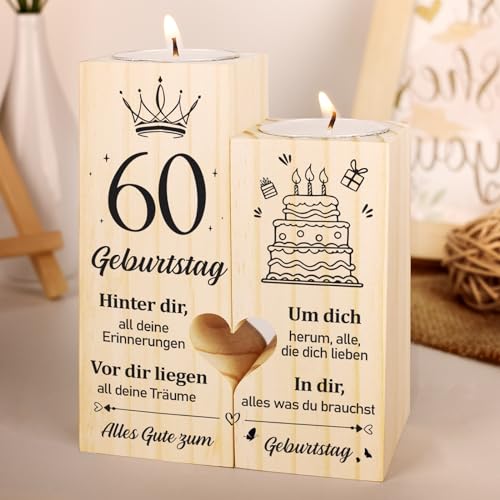 60 Geburtstag Frau Mann, Geschenke zum 60. Geburtstag - AKerzenständer aus Holz, 1964 60. Geburtstag für Vater, Mutter, Freunde, Ehemann, Ehefrau, 60. Geburtstag Geschenkideen, Vetbuosa von Vetbuosa