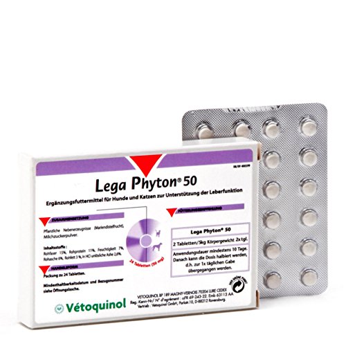 Vetoquinol LEGA Phyton 50 | 24 Tabletten | Ergänzungsfuttermittel für Hunde und Katzen | Zur Unterstützung der Leberfunktion | Mit Silymarin aus der Mariendistelfrucht von Vetoquinol