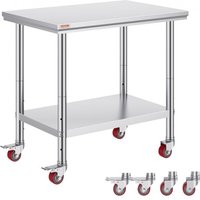 VEVOR Arbeitstisch 91 x 60 x 82 cm Edelstahl Catering Arbeitstisch Belastbarkeit 160 kg, Lebensmittel Zubereitungstisch mit Nachlauf Gewerbliche Arbeitstisch für Küche Bar 4 verstellbare Füße von Vevor