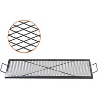 VEVOR 1110 x 380 x 25 mm X-Marks Feuerstellen-Grillrost, Rechteckiger Grillrost, Lagerfeuer-BBQ-Grillrost aus Stahl mit Griff, Tragbares Camping-Kochgeschirr für Partytreffen im Freien, Schwarz von Vevor