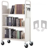 VEVOR Bibliothekswagen 790x385x1250mm Abräumwagen 3 Regale Bücherwagen Kohlenstoffstahl + kaltgewalzte Stahlplatte Servierwagen 150kg Gewichtskapazität (50kg pro Regal) inkl. 2 Buchstützen Weiß von Vevor