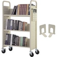 VEVOR Bibliothekswagen 79x38,5x125cm Abräumwagen 3 Regale Bücherwagen Kohlenstoffstahl+kaltgewalzte Stahlplatte Servierwagen 150kg Gewichtskapazität (50kg pro Regal) inkl. 2 Buchstützen V-förmig Beige von Vevor