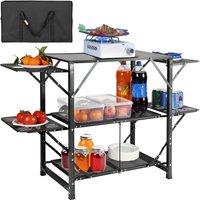 VEVOR Camping-Küchentisch, Aluminium, Faltbar, Tragbar, Outdoor-Kochstation mit 4 Eisenseiten, 2 Regalen und Tragetasche, Schnelle Installation für Picknick, Grillen, Strand, Reisen usw. von Vevor