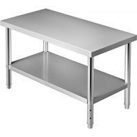 VEVOR Kommerzieller Edelstahltisch 122 x 76 x 86 cm, Edelstahl Zweilagiger Arbeitstisch Zerlegetisch Gastro 150 kg + 100 kg Tragfähigkeit, Gewerbe Küchentisch, Höhenverstellbarer Zubereitungstisch von Vevor