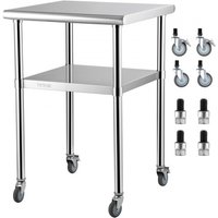 VEVOR Kommerzieller Edelstahltisch 61 x 61 x 91,4 cm, Rollbarer Zweilagiger Arbeitstisch Zerlegetisch Gastro 181,4 kg + 91 kg Tragfähigkeit, Gewerbe Küchentisch, Zubereitungstisch Küchenmöbel von Vevor