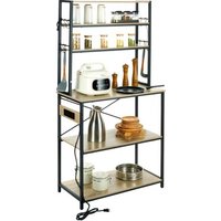 VEVOR Küchenregale Standregal 800 x 400 x 1680 mm, Küchen Bäckerregal 6-stockiges Mikrowellenregal, 120,2 kg Belastbar Gewürzregale mit 6 Haken Küchenregal Eingebaute Steckdose Industrie-Design von Vevor