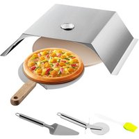 VEVOR Pizzaaufsatz Gasgrill, 3 Stk. Pizzahaube 48x35x17 cm Holzkohlegrill Pizzaofen, 50-300 ℃ Edelstahl Pizzaaufsatz 3 kg Pizzaofen Outdoor Garten Pizzastein Pizzakruste Pizzaschneider, Bürste von Vevor