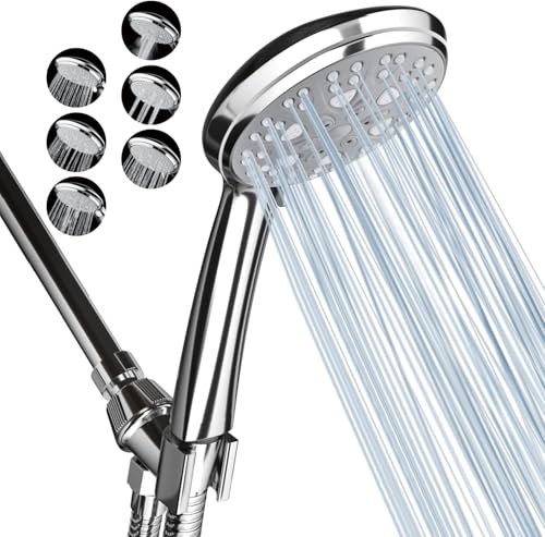 VewePata Hochdruck-Wasserspar-Duschkopf 6 Strahlarten Handbrausekopf High Flow Handbrause (Silber-Duschkopf) von VewePata