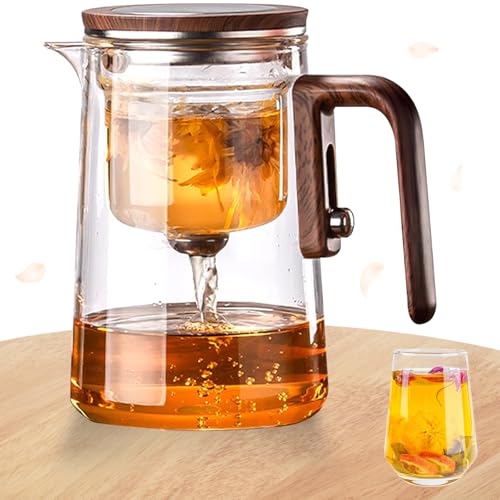 800ml Wassertrennung Glas Teekanne mit Siebeinsatz - Magische Glas Teekanne mit Infusor, Transparente mit Holzimitat-Griff, KäLtebestäNdiges und HitzebestäNdiges, für Zuhause, Arbeitsplatz 800ml Wassertrennung Glas Teekanne mit Siebeinsatz - Magische Glas Teekanne mit Infusor, Transparente mit Holzimitat-Griff, KäLtebestäNdiges und HitzebestäNdiges, für Zuhause, Arbeitsplatz von VexNook