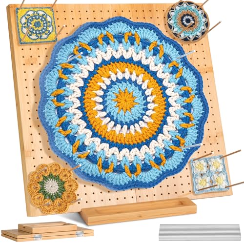 Bambus Faltbare Granny Square Spanner 38 x 38cm mit 30 Edelstahl-Stabstiften - 676 Löcher für Präzise Projekte, Häkeln Blocking Board, Haltbar und Einfach zu Verstauen (38 x 38 cm) (Holz, 38 x 38 cm) von VexNook
